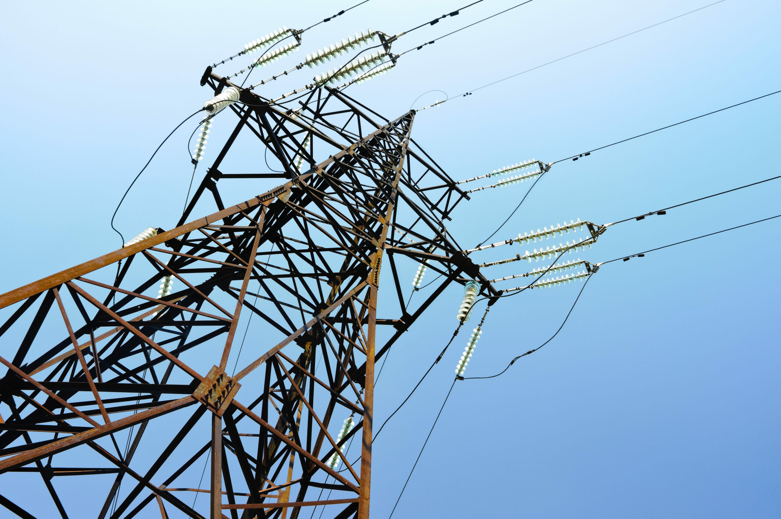 High,Tension,Power,Lines,,Blue,Sky,Behind